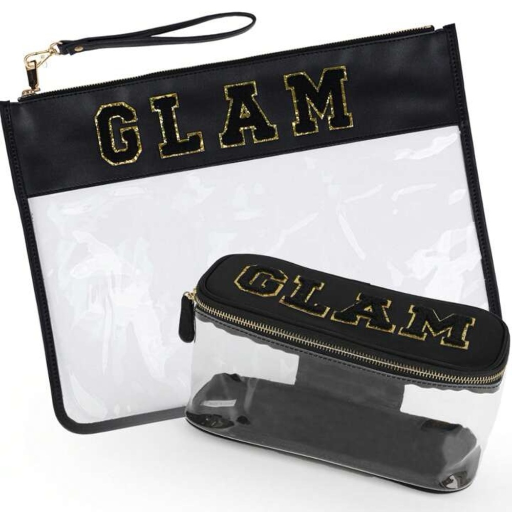 2 Piece Chenille Letter Clear Zipper Pouch Set